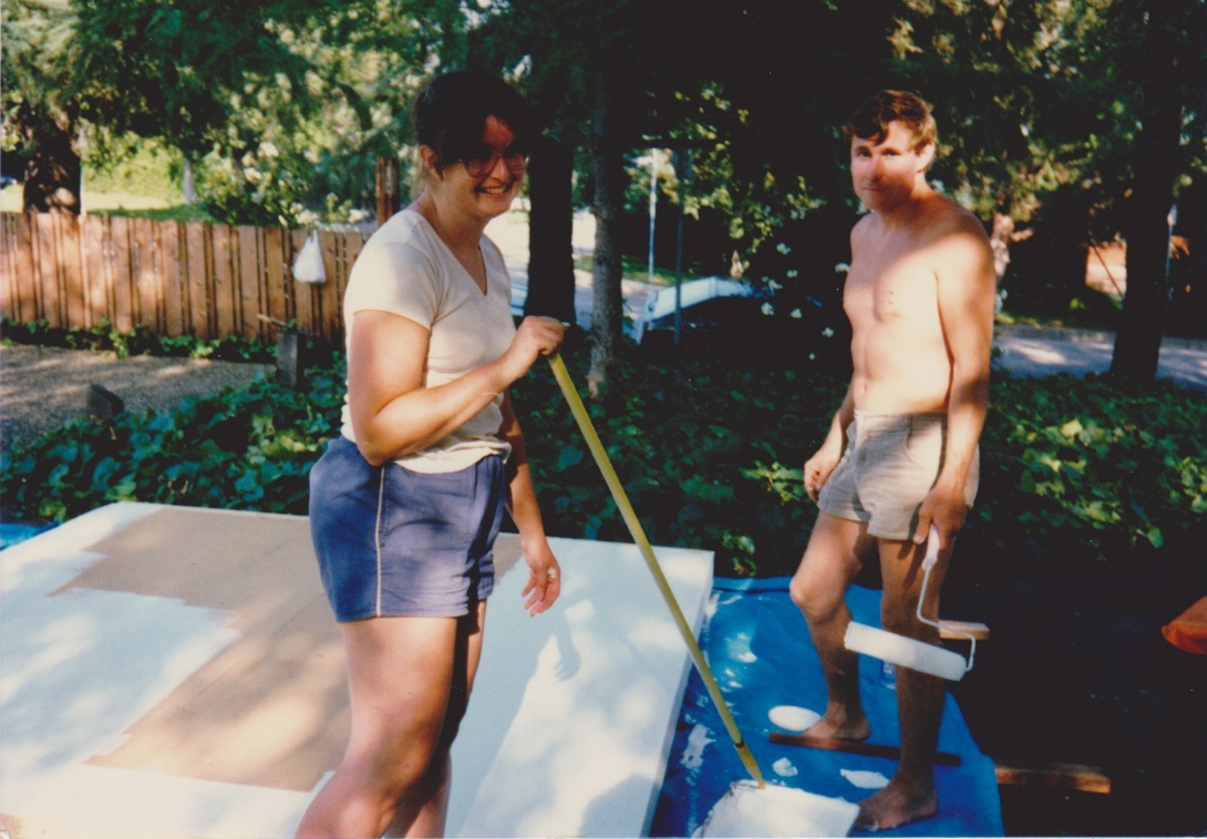 Joan and Bill painting the entry facade
