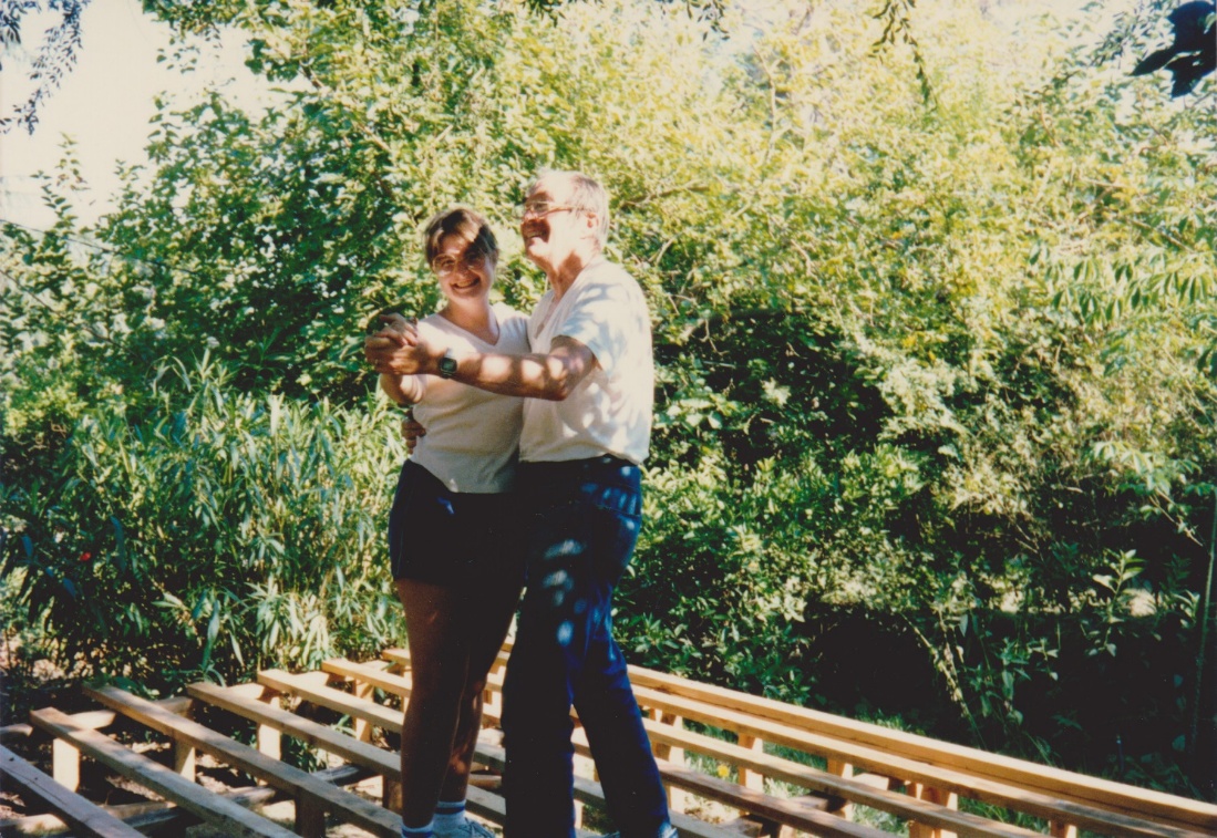 Joan and Dave testing the dance floor frame